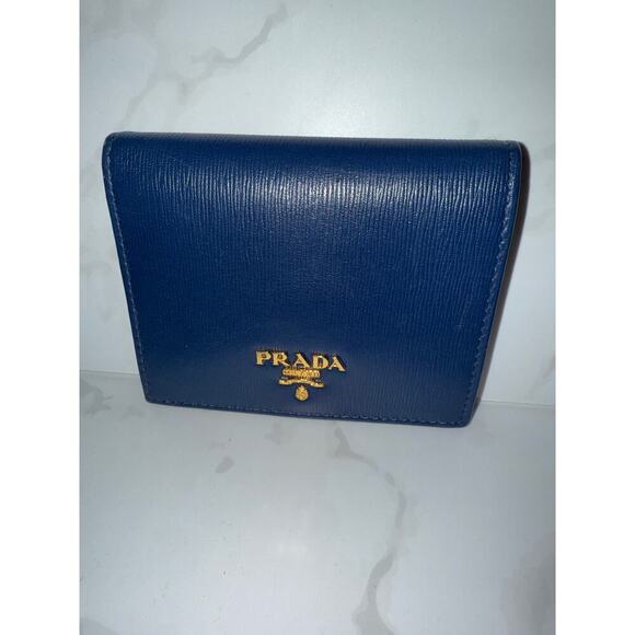 Prada Saffiano Leather Card Case Wallet - Navy Blue - Picture 1 of 8